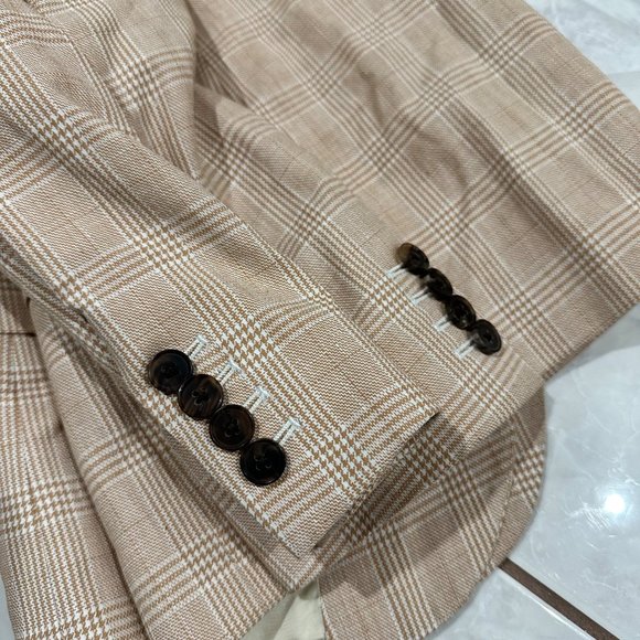 RARE NWT J.Crew Ludlow Tan Plaid Blazer Size Women Size 14 Linen Checkered Coat - Picture 14 of 14